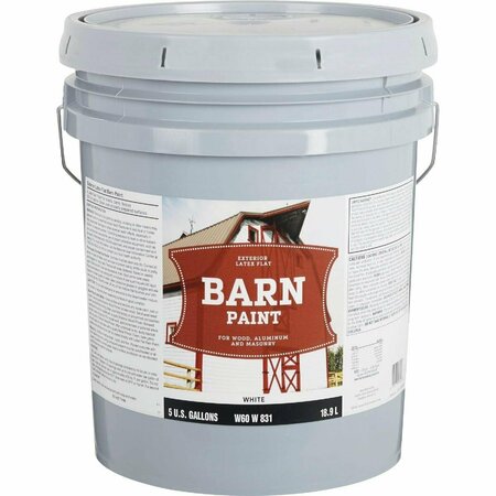 ALL-SOURCE Latex Flat Exterior Barn Paint, White, 5 Gal. W60W00831-20